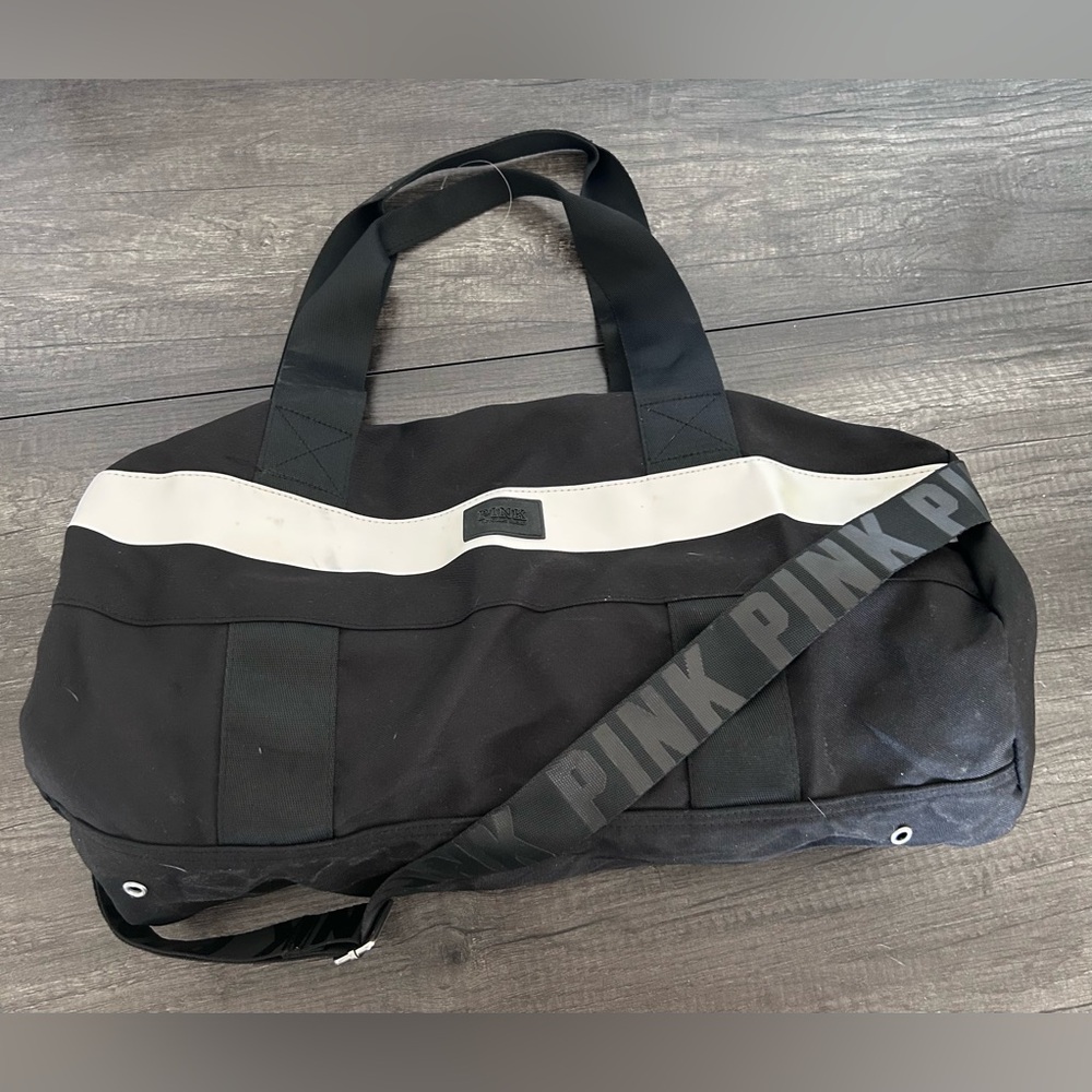 Victoria's Secret PINK Black and White Nylon Duffle Bag